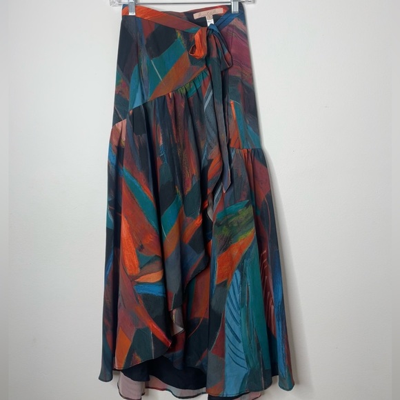 Hutch Wrap Maxi Skirt in Colorful Watercolor Design - Picture 3 of 8
